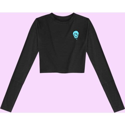 Female Pullover Cotton T Shirt Harajuku Aesthetic Tees Cute Funny Cartoon Shirts Summer Simple Girls Clothes Long Sleeve Tops