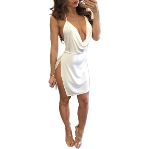 Party Dresses Clothes Women Sexy White Low-Cut Halter Sexy Clothes for Women Ladies Mini Knee Length Dresses 2021 Women Fashion