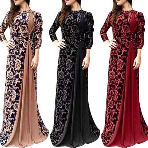 Vintage Female Autumn Dress Plus Size Evening Party Medieval Women Flower Dresses Floral Printing 3/4 Sleeve Maxi Dress Gown