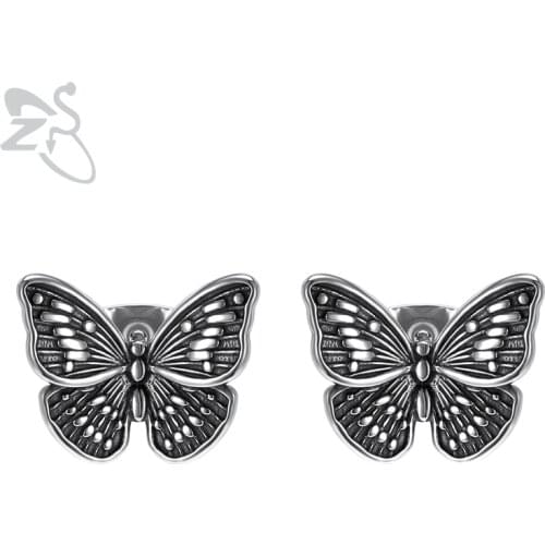 ZS Mens Punk Rock Butterfly Stud Earrings 316L Stainless Steel Gothic Earrings Hip Hop Jewelry Accessories for Women