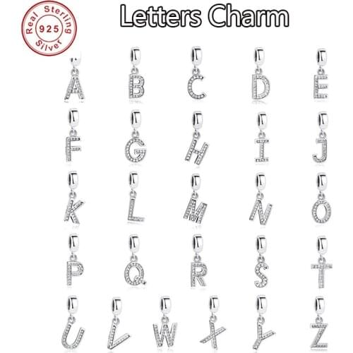 2019 NEW 925 Sterling Silver Vintage T to Z Clear CZ 26 Letter Alphabe Bead Charms Fit Bracelets DIY Jewelry