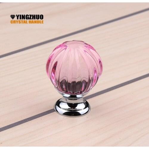 30mm 10pcs Pink Pumpkin Ball Design Clear Crystal Glass Knobs Cupboard Drawer Pull Kitchen Cabinet Wardrobe Handles Hardware