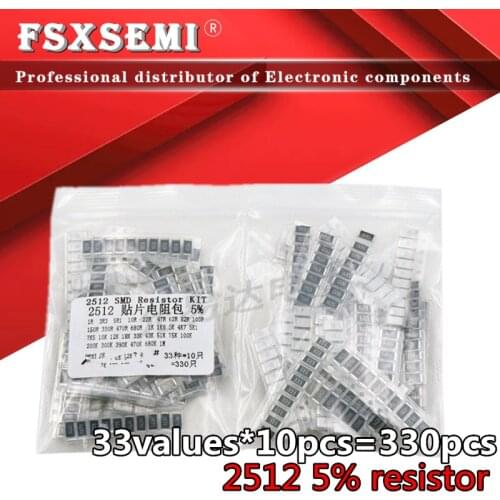 33Values*10pcs=330pcs 1ohm-1M ohm Electronic Resistors 5% 2512 SMD Resistor Assorted kit 10R 47R 100R 10K 470K 680K