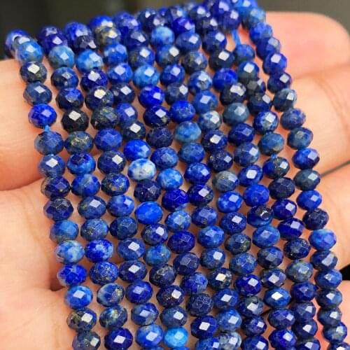 4x3mm Natural Faceted Lapis Lazuli Stone Waist Beads Small Round Loose Rondelle Beads for Jewelry Making DIY Bracelet Earrings