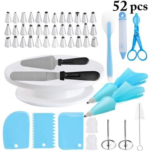 52 PCS/Set Silicone Icing Piping Cream Pastry Bags Stainless Steel Cake Nozzle DIY Cake Fondant Pastry Decoration Accessories