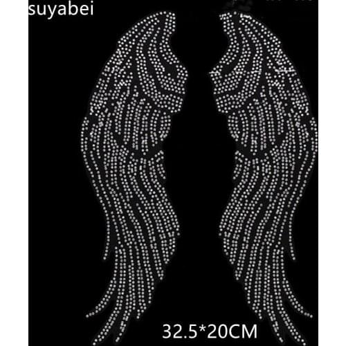 2pc/lot Big Wing Rhinestone Applique Iron On Rhinestone Transfer iron on applique patches hot fix rhinestone transfer motifs