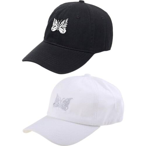 Unisex Harajuku Black White Baseball Cap Butterfly Embroidery Hip Hop Peaked Hat 63HC