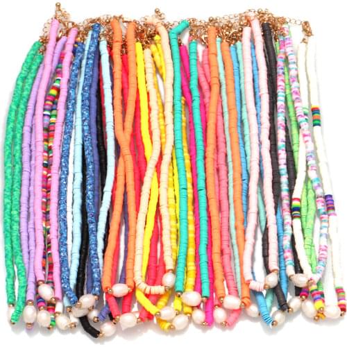Hot Fashion Multicolored 5mm Polymer Clay Heishi Beads Fresh Water Pearl Choker Women Girl 2020 New Fashion Summer Jewelry Gift