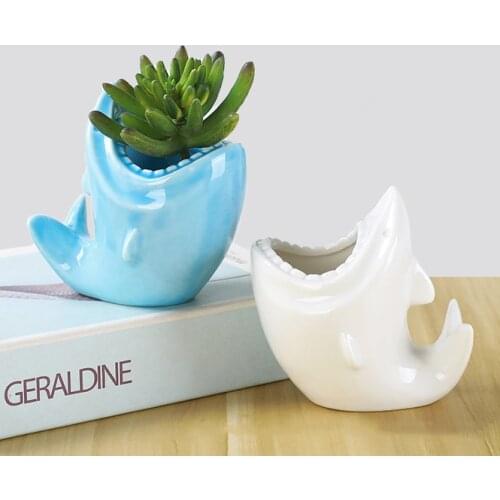 Shark Shape Flower pot Planter Plants Potted Home Decor Ceramic Vase Desktop Ornaments Gardening Supplies Succulent Plant Pot