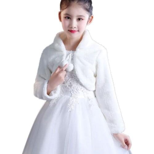 Kids Princess Thicken Plush Wraps Shawl Flower Girls Long Sleeve Bolero Shrug Cape Wedding Birthday Party Jacket with Tie