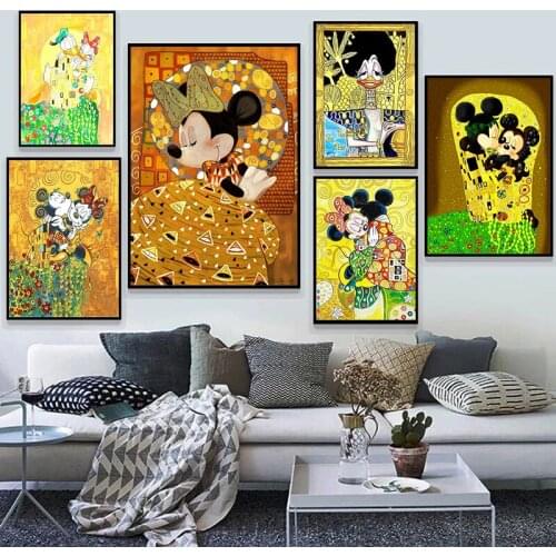 Disney Cartoon Canvas Painting Donald Duck Gustav Klimt Style Prints and Poster Wall Art Pictures for Living Room Decor Cuadros