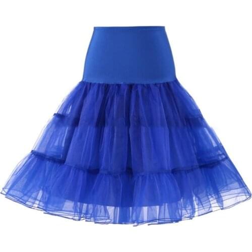 Women 50s Vintage Tulle Flared Petticoat Solid Color Half Slip Tutu Underskirt