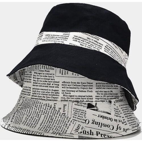 2021 Newspaper Double-sided Fisherman Hat Children Retro Fashion Leisure Bob Hat Summer Outdoor Sun Protection Hat Unisex Panama