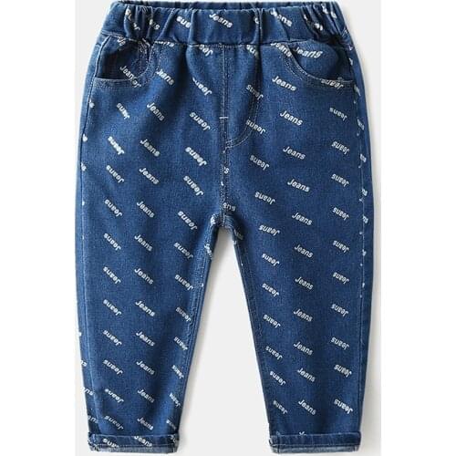 Letters Boys Girls Denim Pants Cotton Elastic Waist Kids Jeans Trousers Childrens Clothes