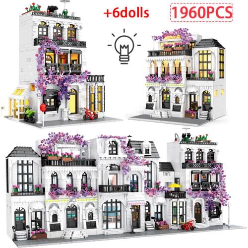1960 Pcs LED Friends City Street View European Flower Building Blocks Architecture Figures Bricks Toys For Girls Gift