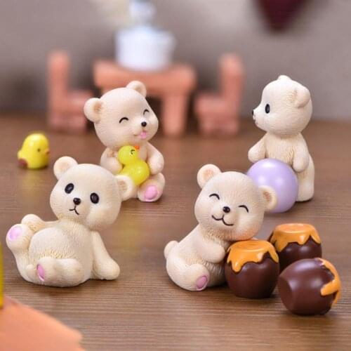 4Pcs Mini Resin Bear Honey Jar Ball Landscape Ornament DIY Garden Bonsai Miniature Figurine Decoration Crafts Gift
