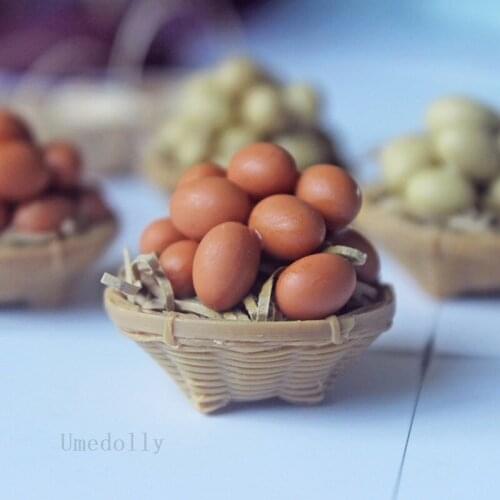 1 Set 1/12 Scale Miniature Dollhouse Egg Basket Model Doll House Pretend Play Kitchen Mini Food for Doll Accessories Toy