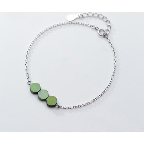 MloveAcc New Arrival Genuine 925 Sterling Silver Green Beads Chain Bracelets for Women Valentines Day Jewelry Gift