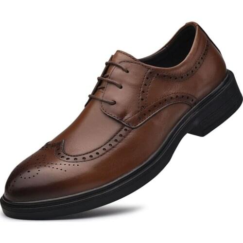 Mens high-end leather brogue shoes, classic trend top layer cowhide business casual shoes, stylish classic mens shoes