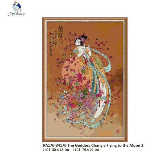 The Goddess Chang'e Flying to the Moon Patterns Cross Stitch Kits 11CT Printed Fabric 14CT Canvas DMC Counted Embroidery Sets