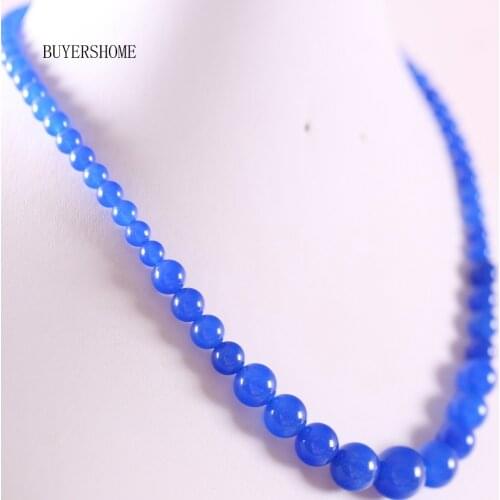 Handmade Beaded Necklace Natural Stone Round Blue Jades Necklace for Women Jewelry Gift E021