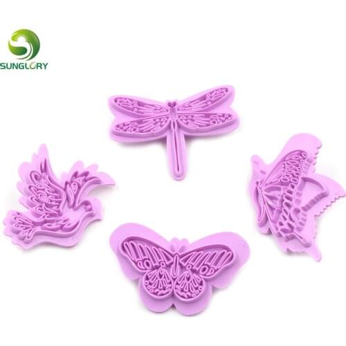 4PCS Plastic Fondant Cookie Mold Butterfly Dragonfly Bird Shaped Cookie Cutters Biscuit Mold Cake Decorating Tools Baking Mold