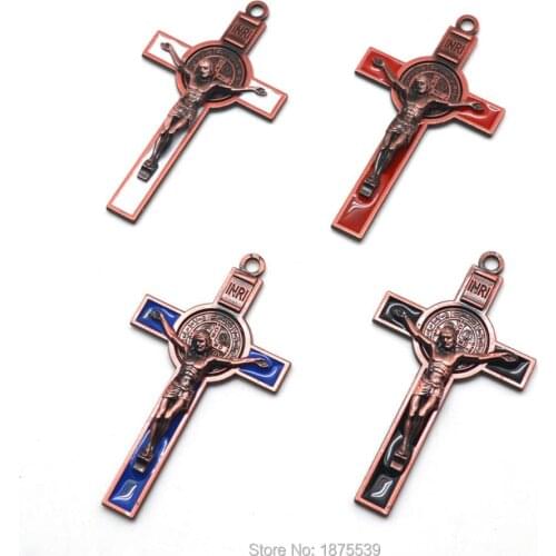 St Benedict Crucifix Ancient Tin Blue Red White Black Colors