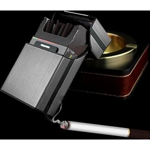 Gray Aluminum Metal Cigar Cigarette Box Holder Pocket Tobacco Storage Case S