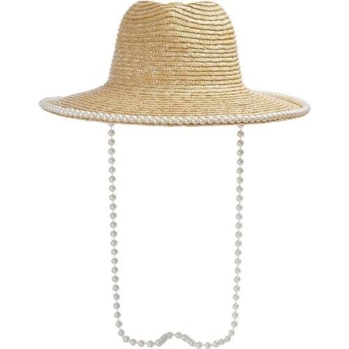 Spring and summer new pearl chain decoration straw straw jazz hat ladies fashion outdoor beach sunshade sunscreen straw hat