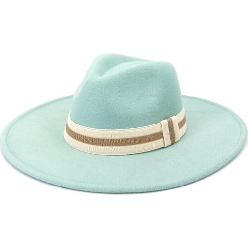 Flat brim big brim straight side jazz hat men women big brim peach heart top fedora hat new elegant Panama hat