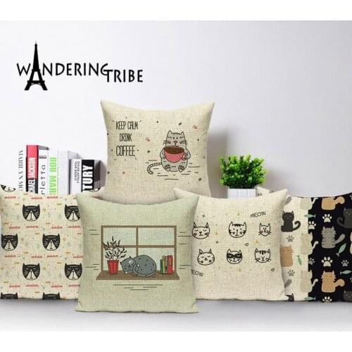 Cute Cat Pillow Cover Decor for Home Child Cushion Cover Pillow Cases Sofa Pillows Linen Decorative Car Throw Pillow Case Cojin
