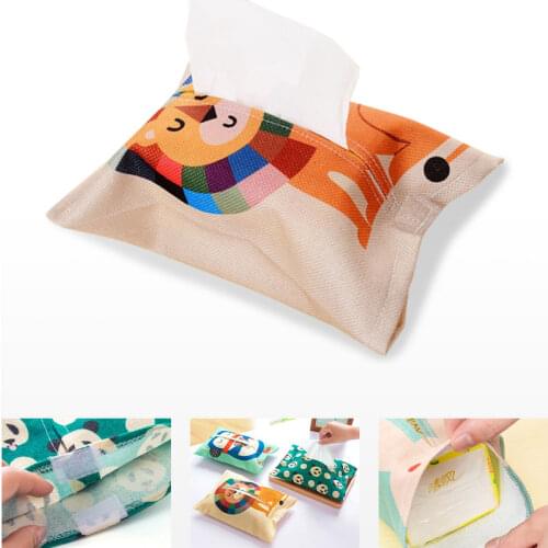 Fabric Cartoon Tissue Box Cover Handkerchief Napkin Holder Cover Cute Rabbit Bear Animal Printing Tissue Case Seat Type