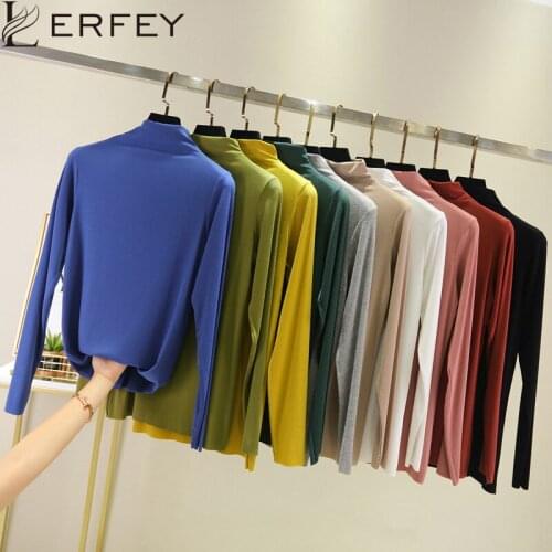 LERFEY Turtleneck Slim Fit T Shirt Workwear Office Ladies High Neck Long Sleeve Tees Women Spring Minimalist Female Basic Tops