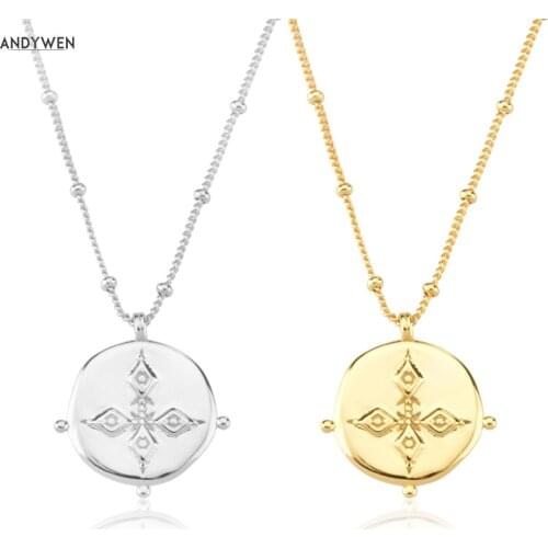 ANDYWEN 925 Sterling Silver 2021 Coins Cross Medal Pendant Choker Long Chain Luxury Women Weddng Jewelry Wholesale Party Rock