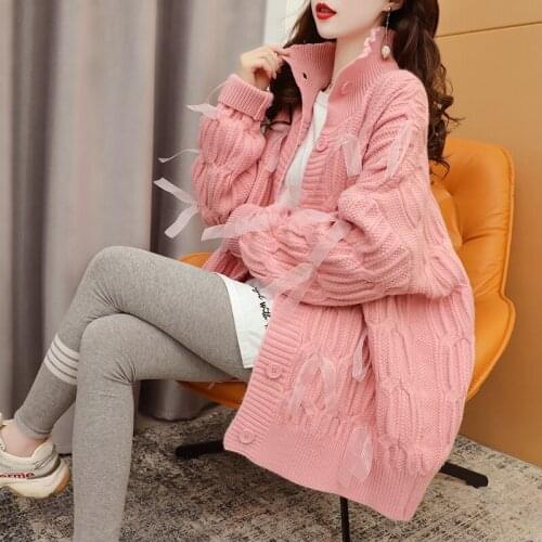 Fall Winter New Stand-Up Collar Sweater Cardigan Women Loose Korean Single-Breasted All-Match Coat Ladies Sweaters s1141