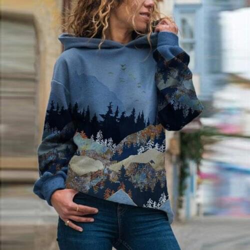 Women Plus Size sweatshirt hoodies 2021 fashion sweatsh women Mountain Printed Pullover Long Sleeve Sweatshirt Shirts толстовка