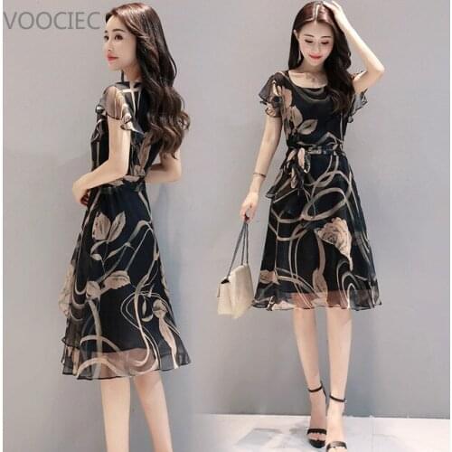 VOOCIEC Short Sleeve Lace Patchwork Hollow Dress Women O-neck Breathable A-line Mini Dresses Ladies Fashion Elegant Party Dress