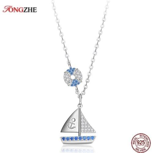 TONGZHE Charms Custom Necklace Anchor Boat Sailor Women Original 925 Sterling Silver Necklace Choker Long Chain Bohemian Jewelry