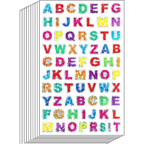 10 Sheets Glitter Alphabet Letter Stickers Self Adhesive ABC A-Z Words Letters Stickers Alphabets Sticker Name Stickers