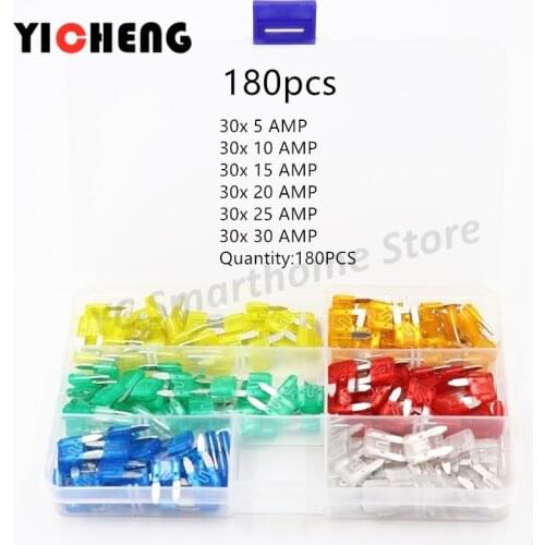 180pcs boxed car small plug-in fuse car fuse 5A-30A DIY