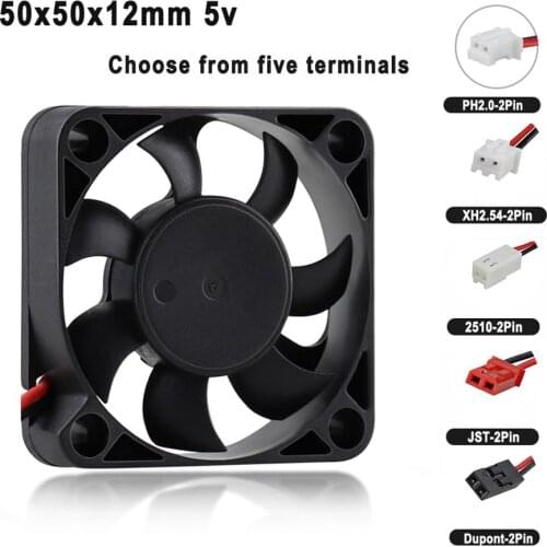 2 Pieces lot 5cm Axial Fan 2Pin Dupont JST Connector 5V 5012 50mm x 50mm x 12mm DC Mini Radiator Cooler Cooling Fan