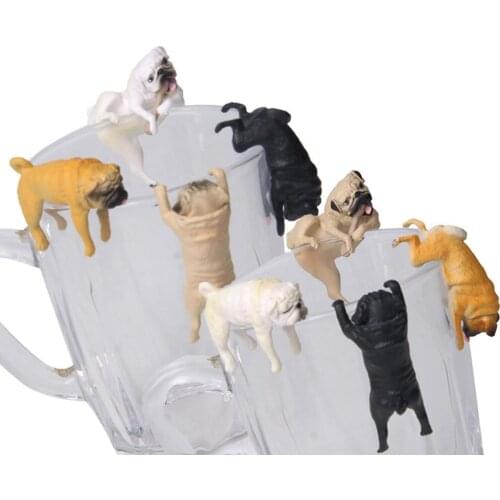 2021 Realistic Mini Pug Dog Figurine Hanging on Cup Rim DIY Fairy Garden Decoration Accessory home decor