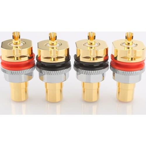 4xViborg RC101G Pure Copper 24K Gold Plated RCA Socket Solder RCA Female Socket Hifi