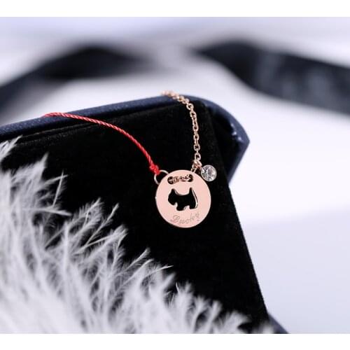 YUN RUO Lucky Cute Dog Red Line Bracelet Fashion Elegant Woman Girl Gift Rose Gold Color Titanium Steel Jewelry Never Fade 2020