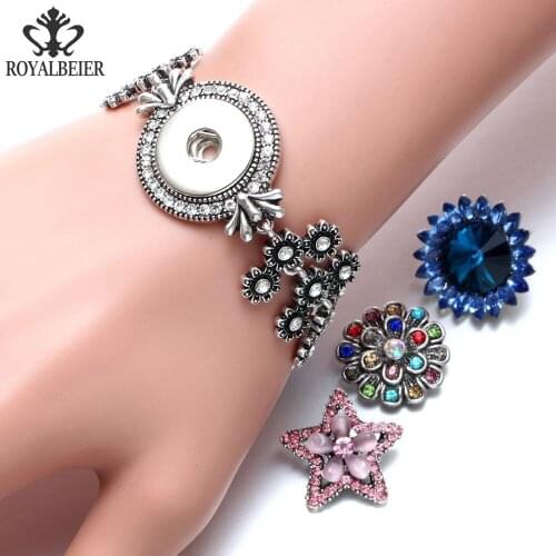10pcs Multi Styles Snap Bracelet Metal Rhinestone Charm Bracelet 20mm Fit 12/18mm Snap Button DIY Snap Jewelry For Women
