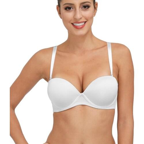 YBCG Padded Push Up Women Bra Plus Size Solid White Plunge Lingerie Convertible Adjusted Straps Underwire Bralette