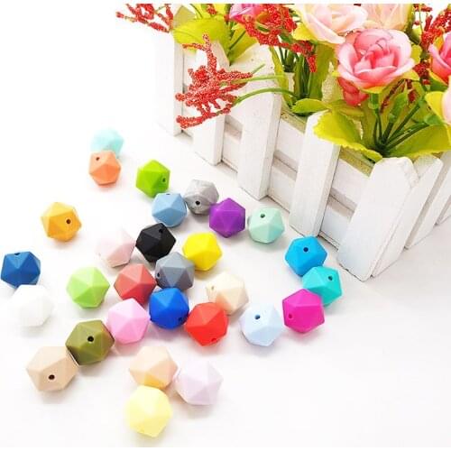 Chenkai 100pcs 17mm Silicone icosahedron Teether Beads Baby Geometric Bead For DIY Baby Teether Necklace or bracelet Accessories