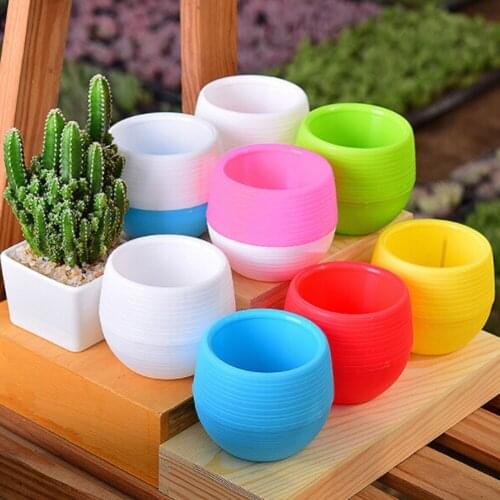 1pcs Flower Pot Round Plastic Planter Nursery Garden Desk Home Decor Candy Color 5 Random Colors Fast delivery Dropshipping