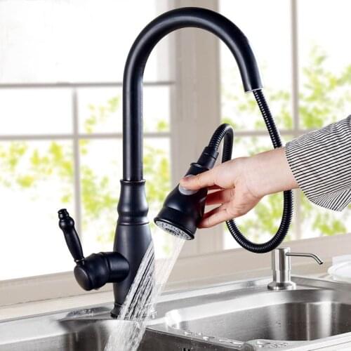 DHL Black Antique Faucet Brass Retro Kitchen Pull Out Sink Mixer Taps Hot and Cold Faucet KF866
