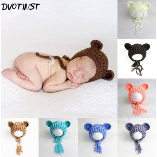 Dvotinst Newborn Baby Photography Props Cotton Yarn Crochet Knit Hat Bear Bonnet Fotografia Accessories Studio Shoot Shower Gift